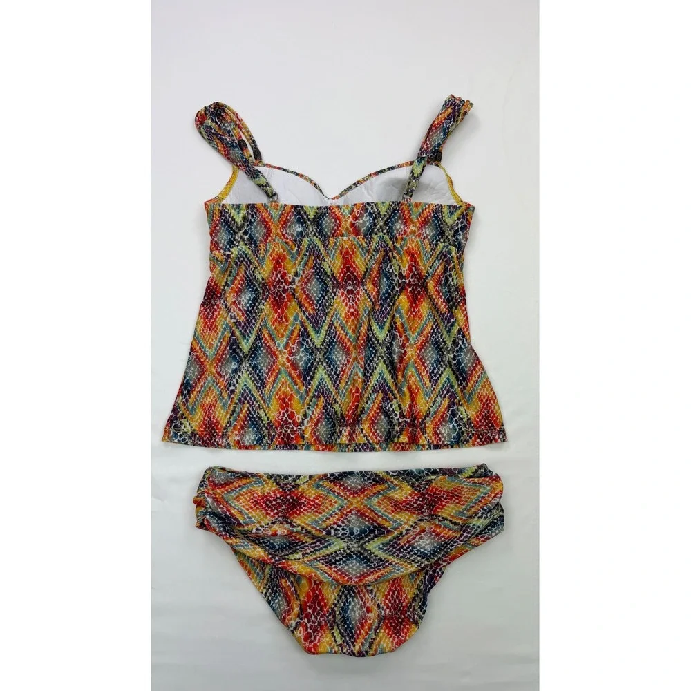 Becca by Rebecca Virtue Tankini Swimsuit 2 Piece Set Geometric Snakeskin Print S
